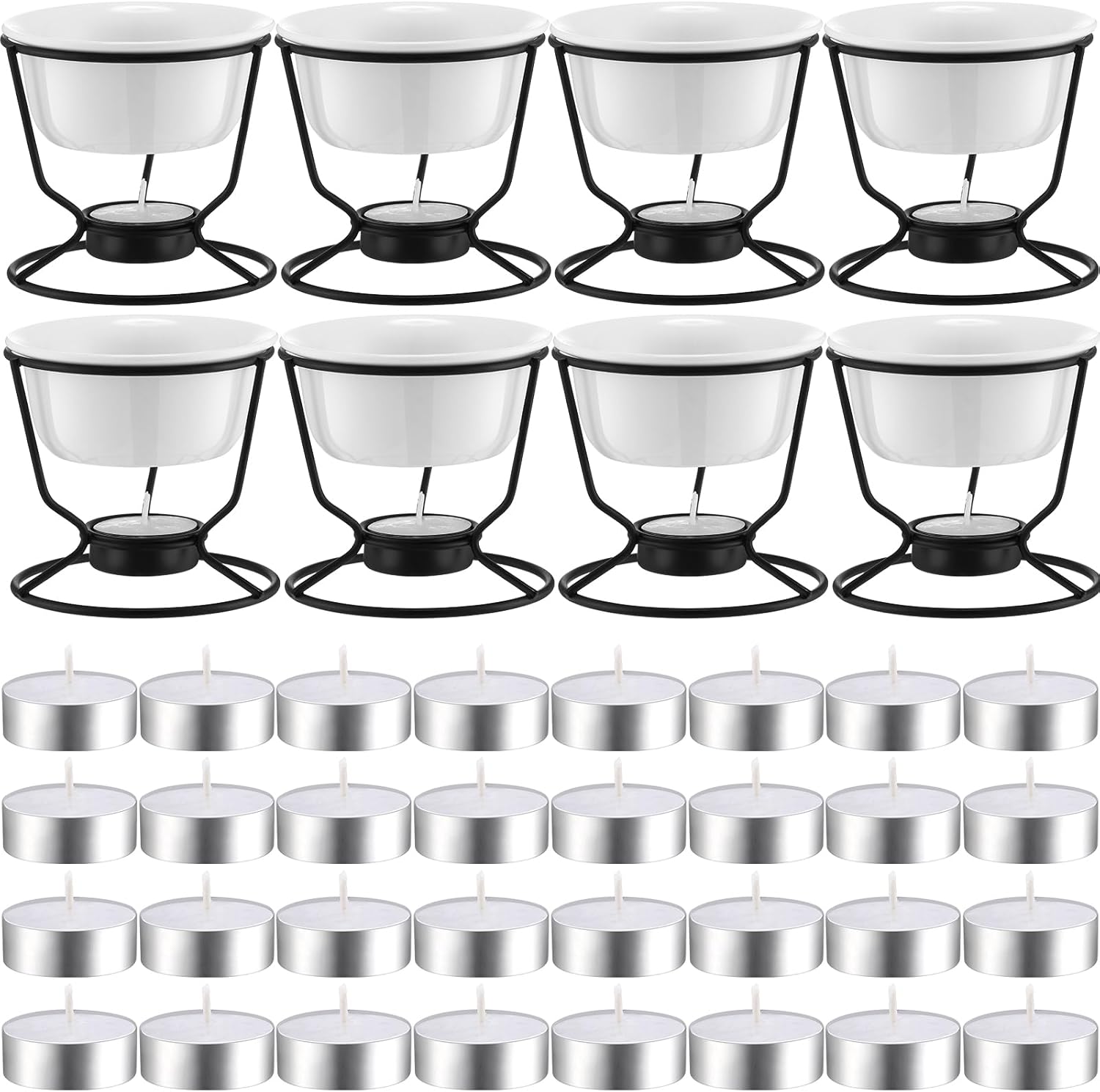 40 Pcs Ceramic Butter Warmers for Seafood Set 4.7oz 8 Pcs Butter Warmer with 32 Tealight Candles for Chocolate Cheese Fondue Melting, Dishwasher Safe, Microwave Safe, Oven, White