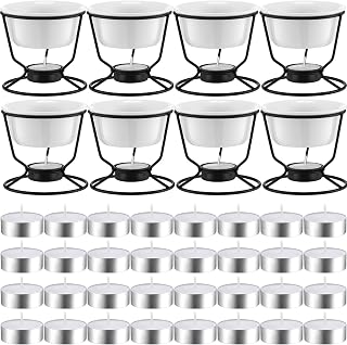 Rossesay Ceramic Butter Warmers for Seafood - 8 Dishes 4.7oz + 32 Tealight Candles, Dishwasher Microwave Oven Safe White Set
