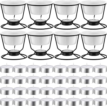 Rossesay 40 Pcs Ceramic Butter Warmers for Seafood Set 4.7oz 8 Pcs Butter Warmer with 32 Tealight Candles for Chocolate Cheese Fondue Melting, Dishwasher Safe, Microwave Safe, Oven, White