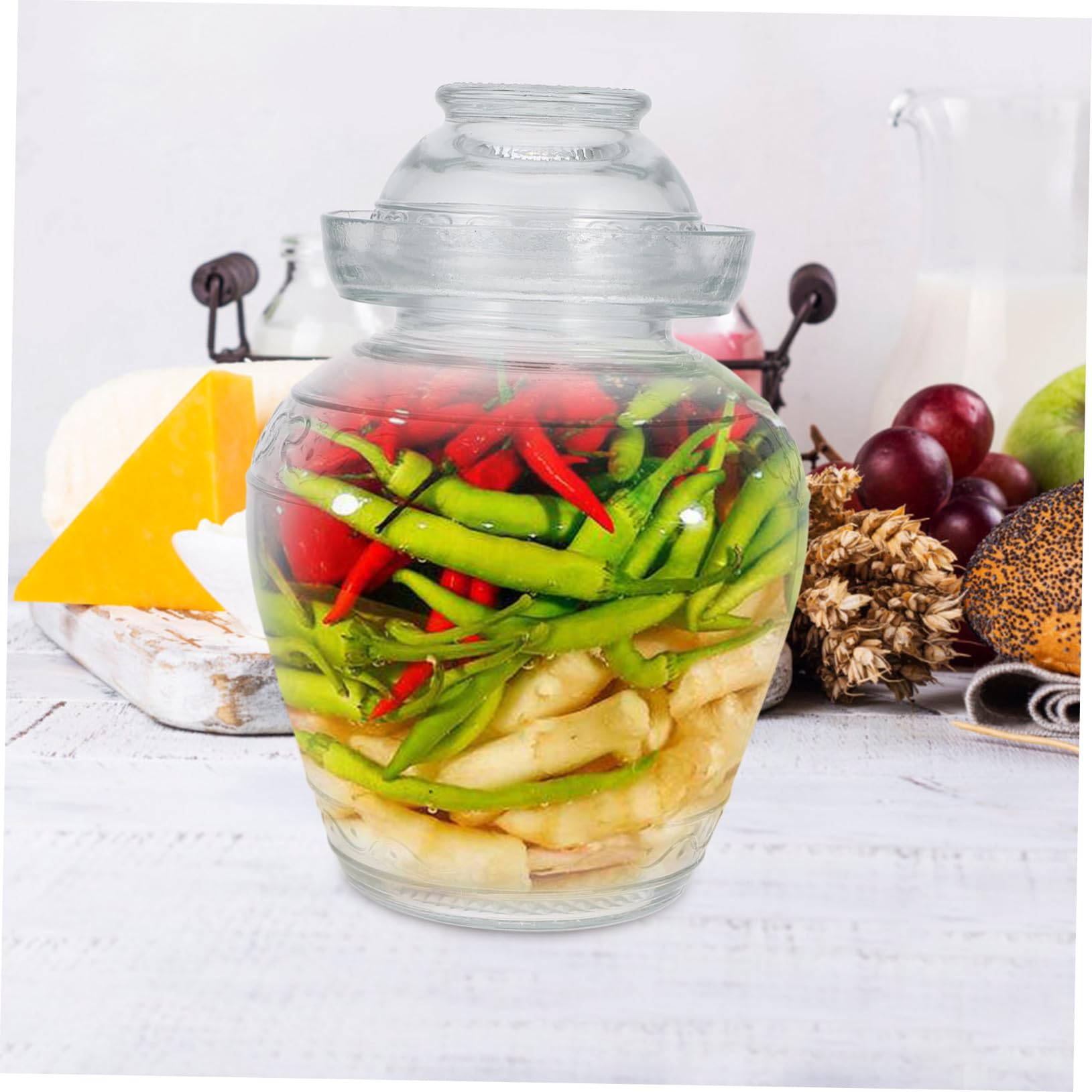 Tarro de Cristal Transparente para Cocina con Tapa Hermética, Diseño Moderno y Superficie Lisa, Adecuado para Fermentación de Pepinillos y Almacenamiento de Alimentos
