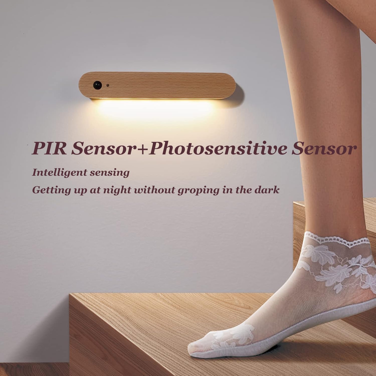 2 luces LED de noche con sensor de movimiento, funciona con pilas, luz magnética recargable por USB con luz blanca cálida para habitación de niños, baño, armario, pasillo, viene