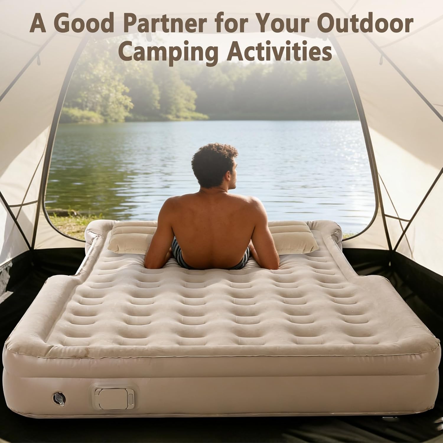 Inflatable Pickup Truck Bed Air Mattres 5.5-6.8 FT Full Size, Sleeping Pad with Built-in Air Pump and Inflatable Pillow, Full Size Air Mattress for Truck Pickup Tent Outdoor Camping Road Trip