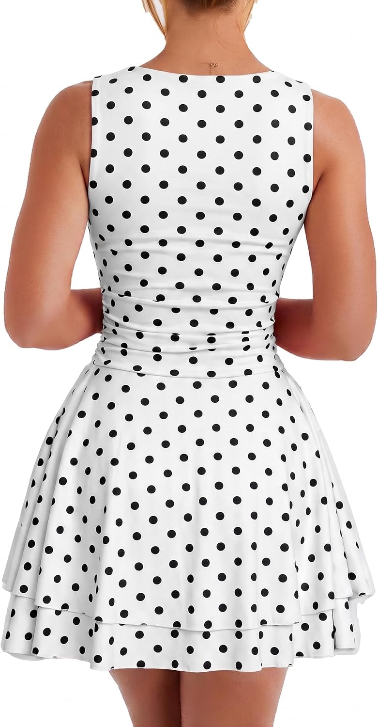 Kaximil Women's Ruffle Hem Boat Neck Party Mini Dress Medium Dot White