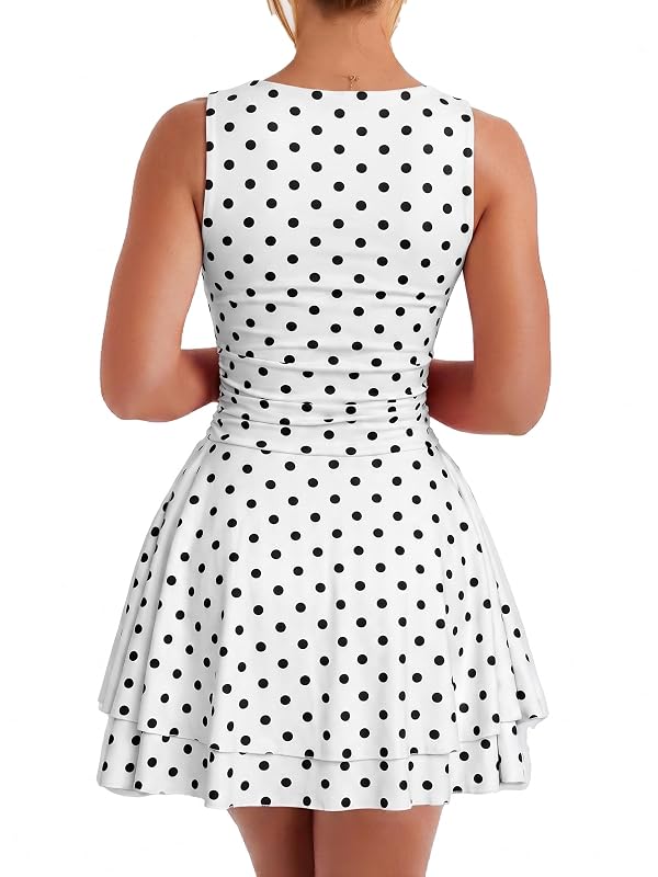 Kaximil Women's Square Neck Ruffle Hem Party Mini Dress, M, Dot White by Kaximil - Used condition - Image 2