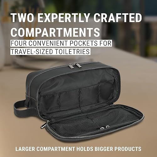 Miniatura 3 de GUYTRENDz Kit Dopp de cuero, bolsa de viaje de cuero de grano superior para hombre, cuenta con 4 bolsillos de malla con cremallera, kit de Dopp para