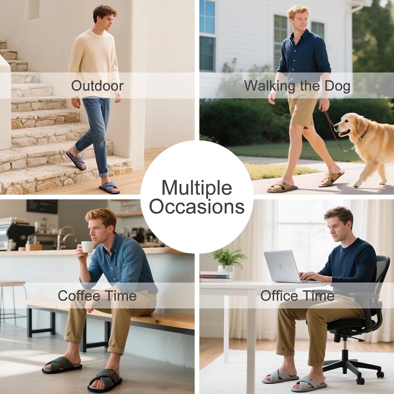 Mens Cozy Slippers Cross Band House Slippers with Memory Foam Soft Non-slip Indoor House Shoes Summer Breathable Slipper - Image 2