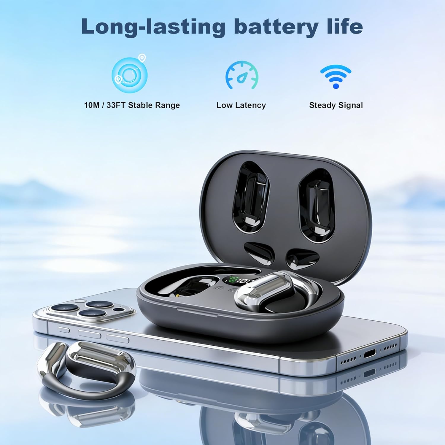 Open Ear Headphones, Bluetooth 5.4 Headphones Sports, Premium Sound with HD Mic Wireless Earbuds, 60H Long Battery Life, IP54 Water-Resistant, Lightweight Comfort Earphones for Running, Travel, Work