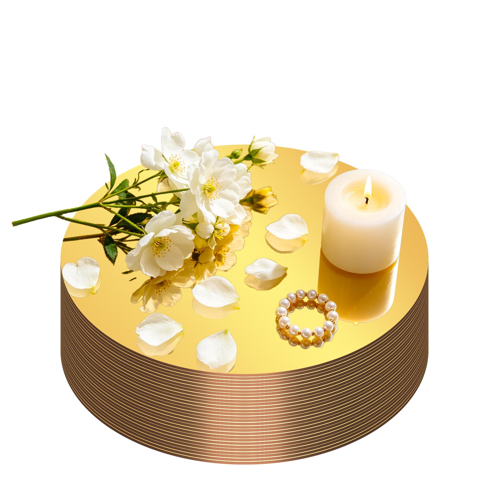27PCS Round Gold Mirror Centerpieces for Tables, Flat Circle Mirror Trays Tiles for Wedding Decorations, Round Mirror Candle Plates for Party Centerpieces Decorative Mirror Trays Event Decor (15cm)