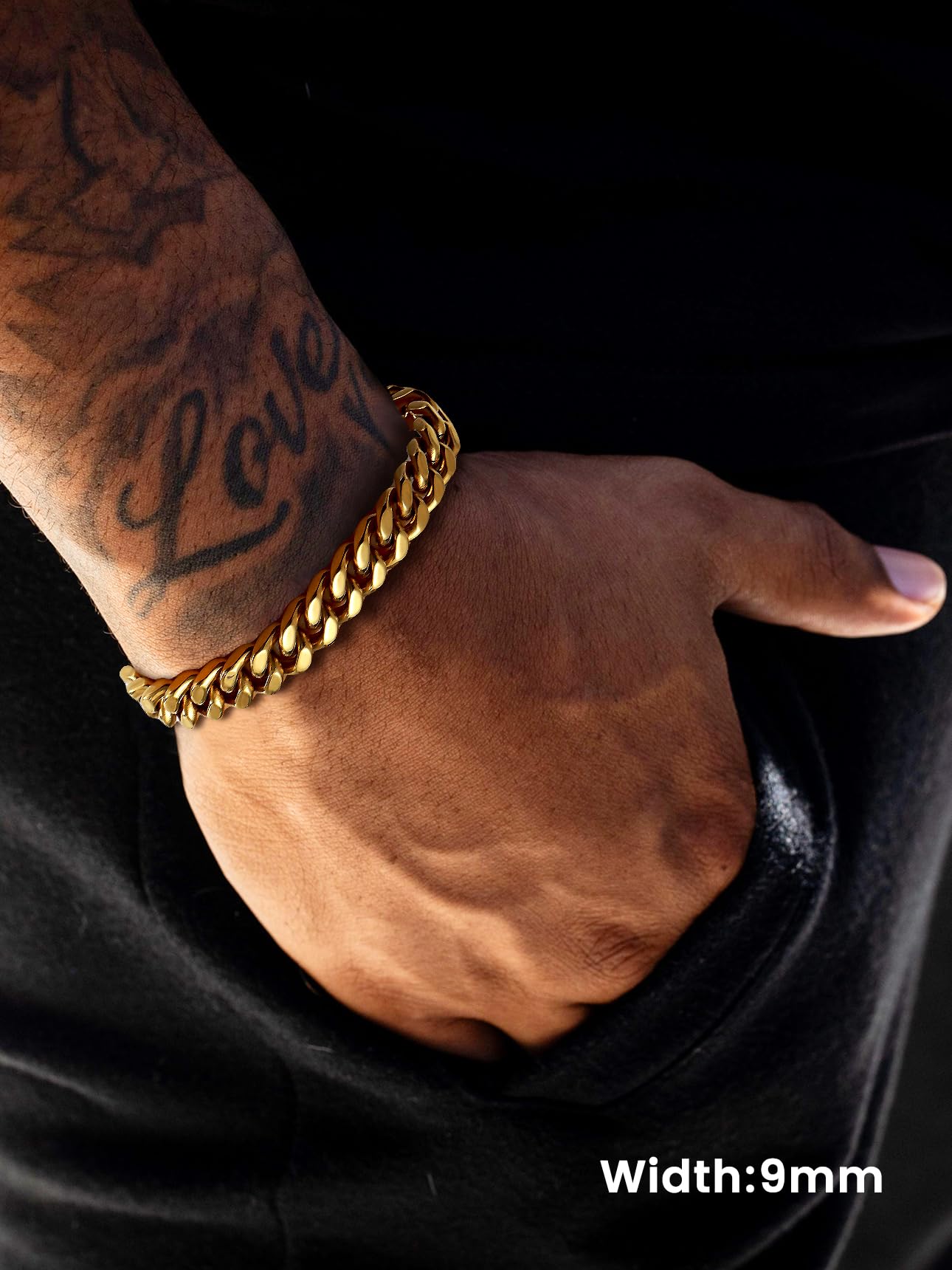 Bestyle Bracciale Uomo in Acciaio Inossidabile a Catena Cubana Miami Stile Punk Hip Hop, Larghezza 5/7/9/12 mm, Lunghezza 19/21/23 cm, Disponibile in Oro/Argento/Nero, Regalo per Uomo