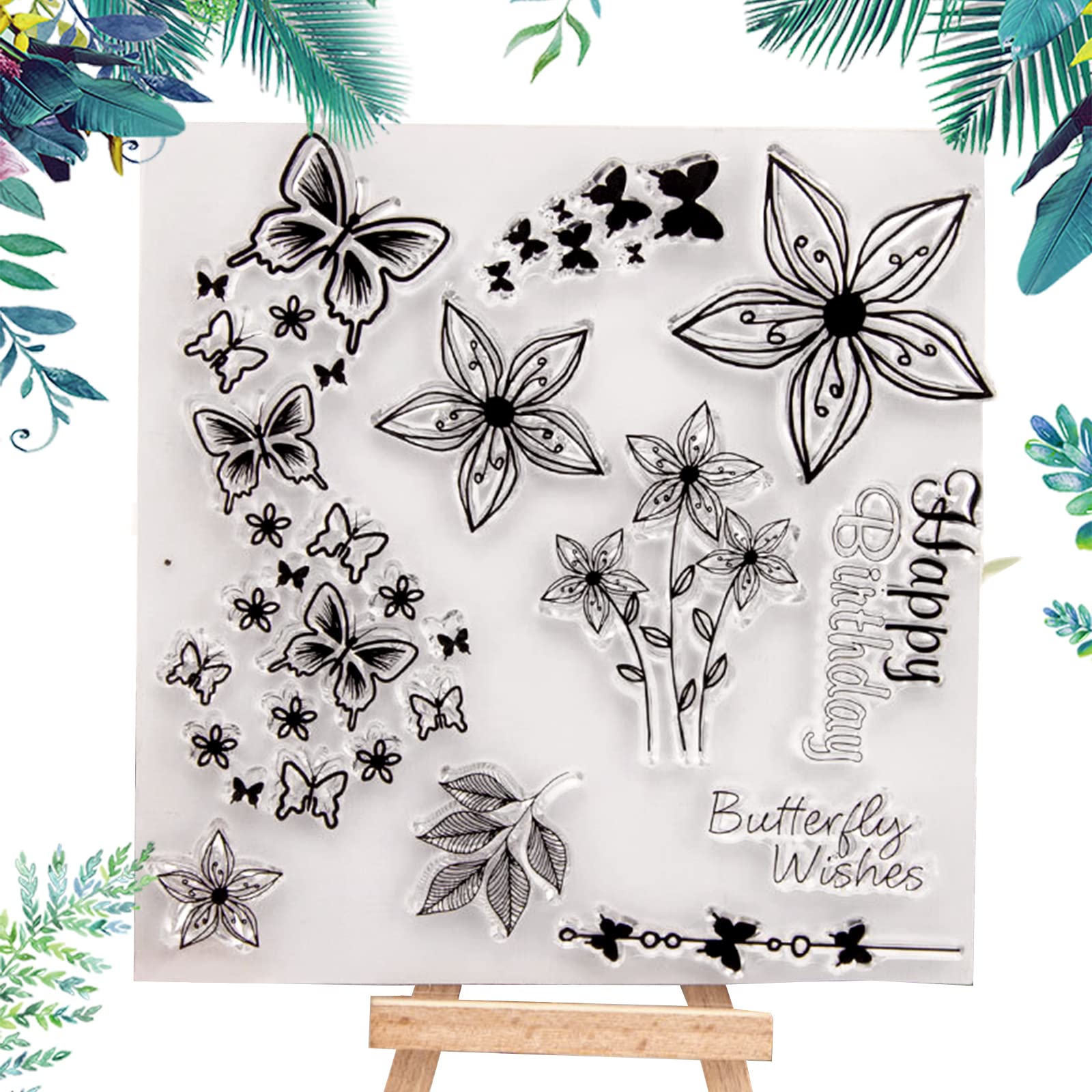 Silikonstempel Set 4-teilig - Blumen & Tiere Für Bullet Journal & Scrapbooking