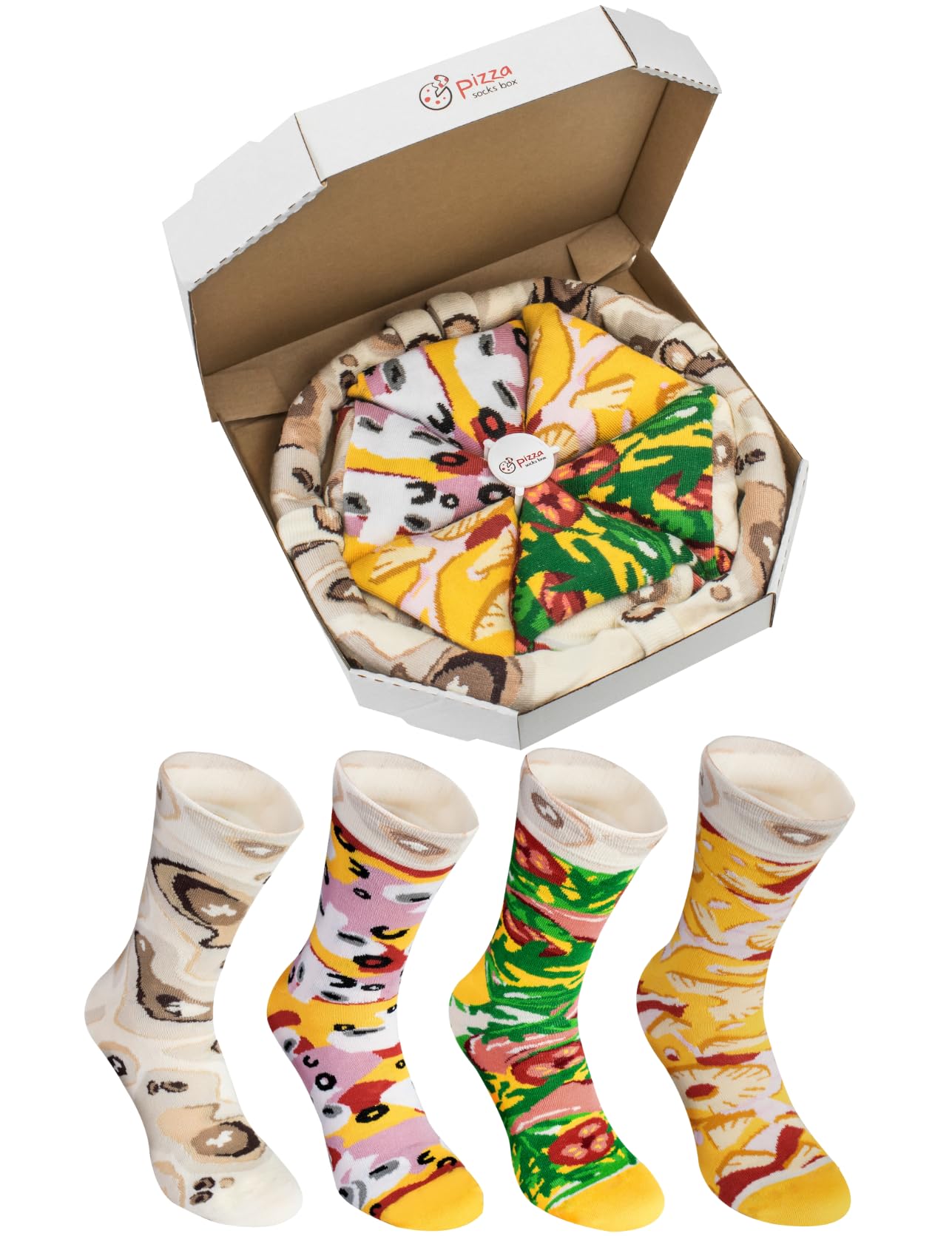 Rainbow Socks - Pizza MIX Italiana Hawaiana Capricciosa Donna Uomo - 4 paia di Calze - Taglia 41-46