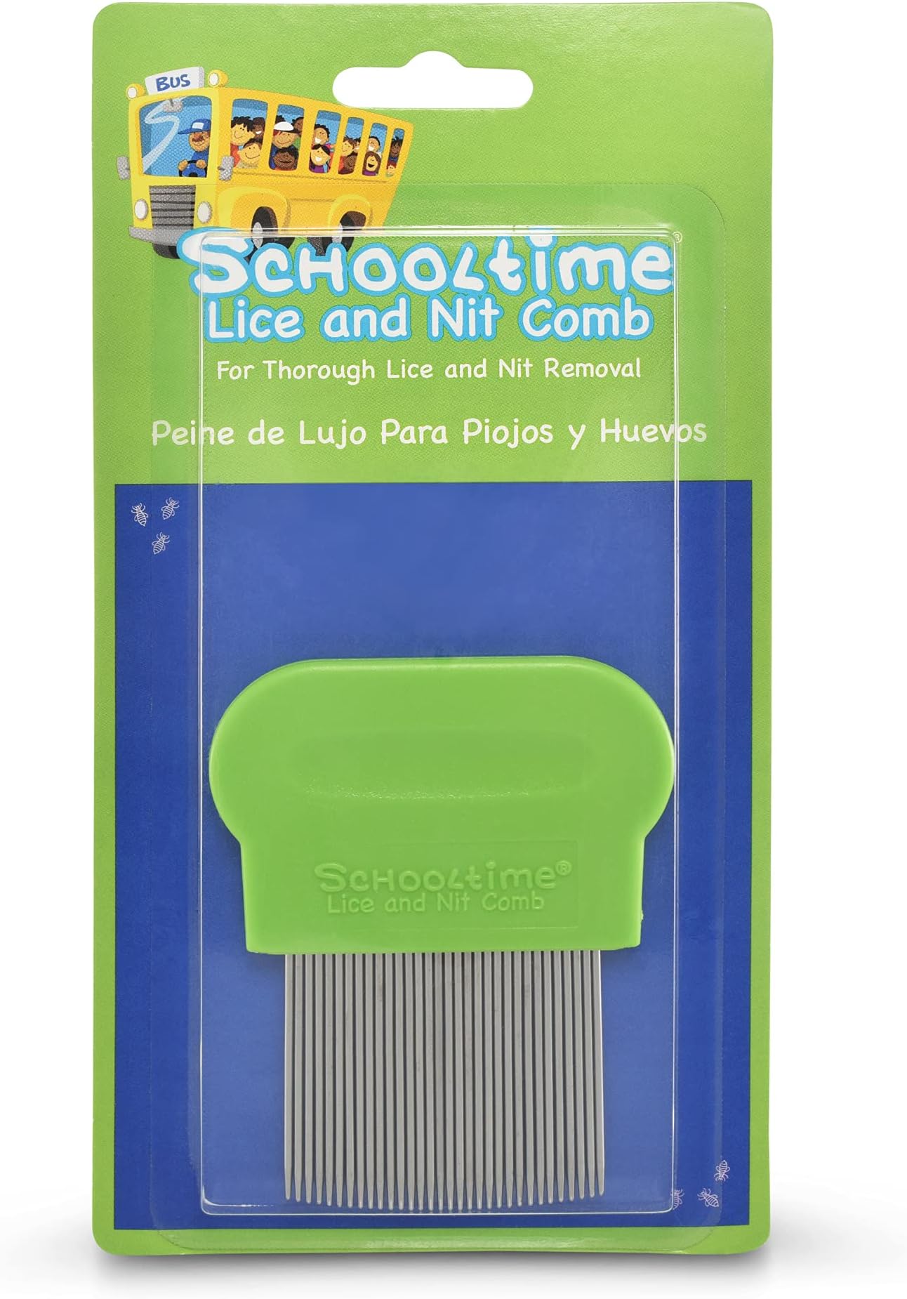 Schooltime Lice & Nit Removal Comb – Professional-Grade Stainless Steel Teeth for Effective Lice & Egg Removal, Reusable and Washable, For Use During or After Lice Treatment