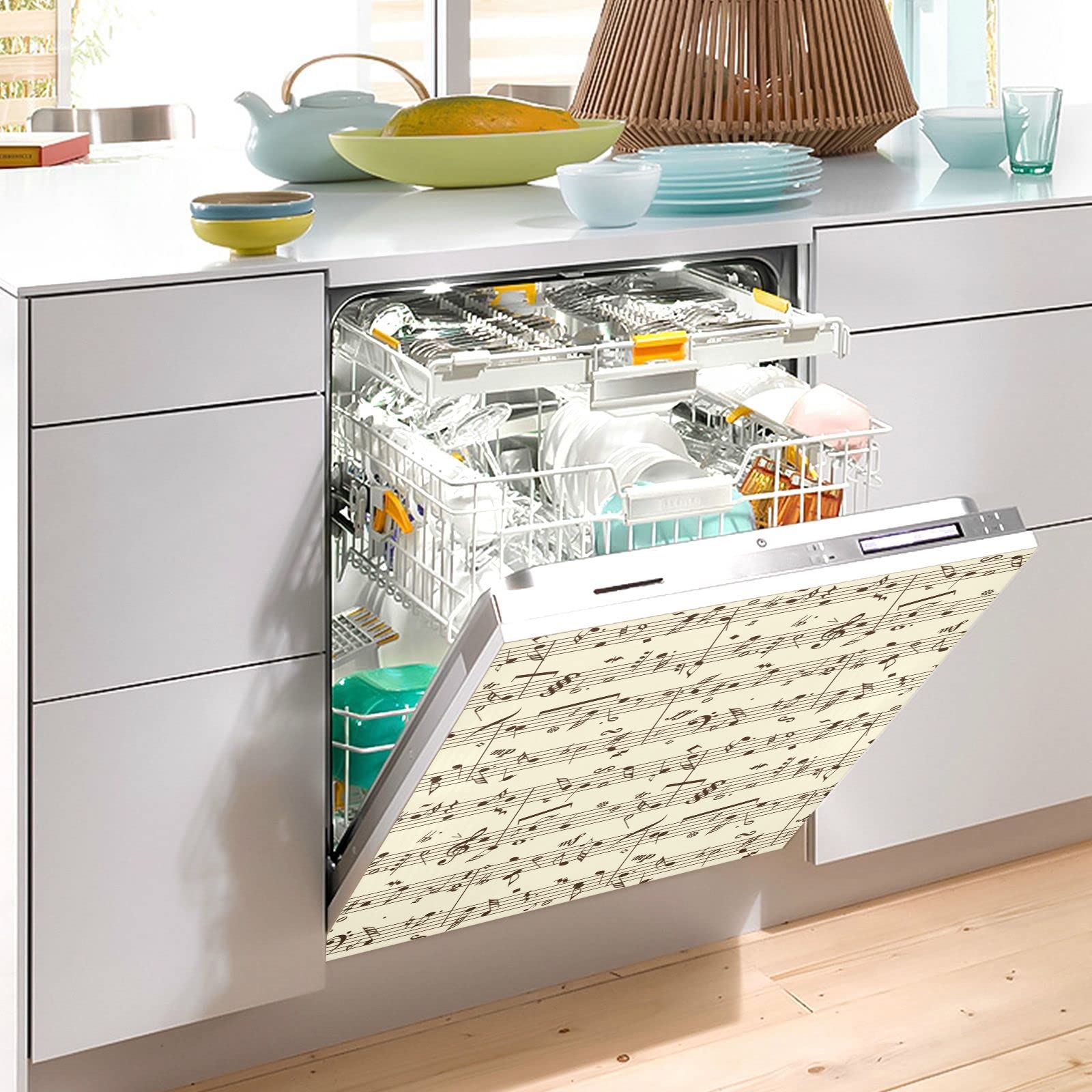 Copertura magnetica per lavastoviglie, motivo musicale, riutilizzabile, per pannello porta anteriore, decorazione cucina, lavastoviglie, per frigorifero, microonde, vacanze, 58,4 x 66 cm