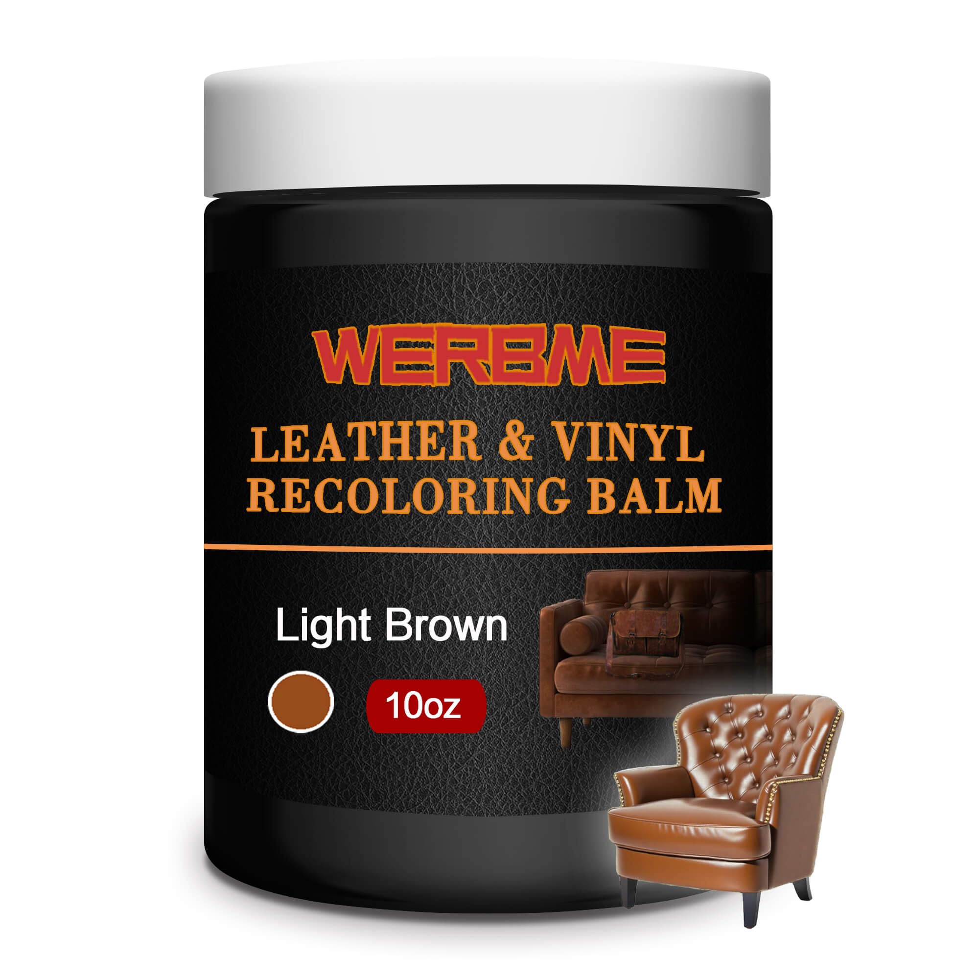 Leather Recoloring Balm & Color Restorer - 10OZ Multipurpose Dye & Paint for Faded Leather Couches, Car Seats, Shoes | Fix Scratches on Clothing, Furniture & Accessories(Light Brown)