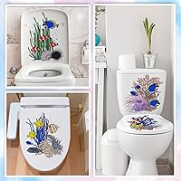 Vista 5 de 4 calcomanías autoadhesivas para asiento de inodoro bajo el mar, vida marina, acuarela, animales marinos, peces, algas marinas, coral