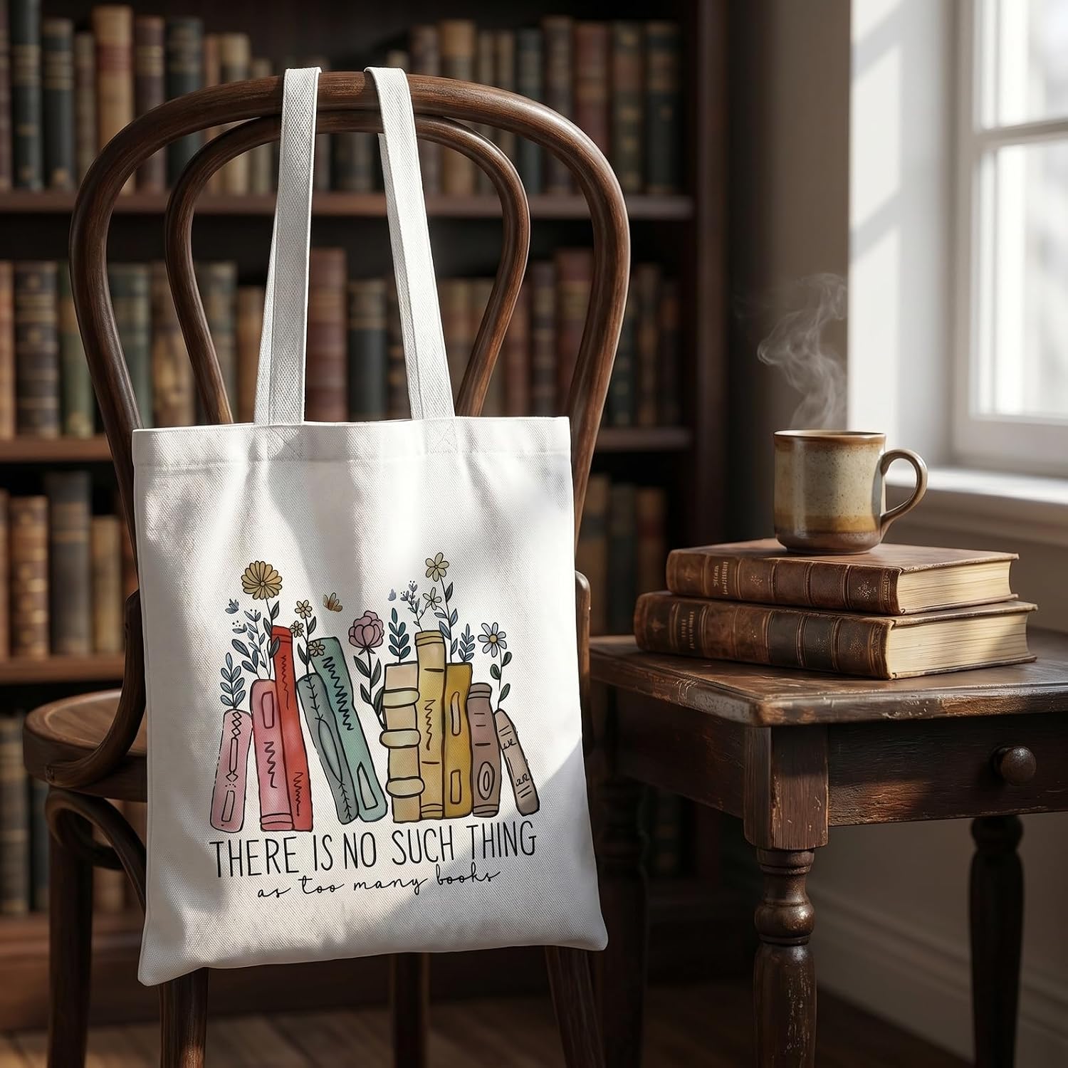 Canvas Bag, Reusable Canvas Shopper Bag with Handles Print, Canvas Tote Bag for Women, for Gifts, Foldable Shopper Bag Eco-Friendly for Shopping, School, Travel (33 × 37 cm), beige image 2