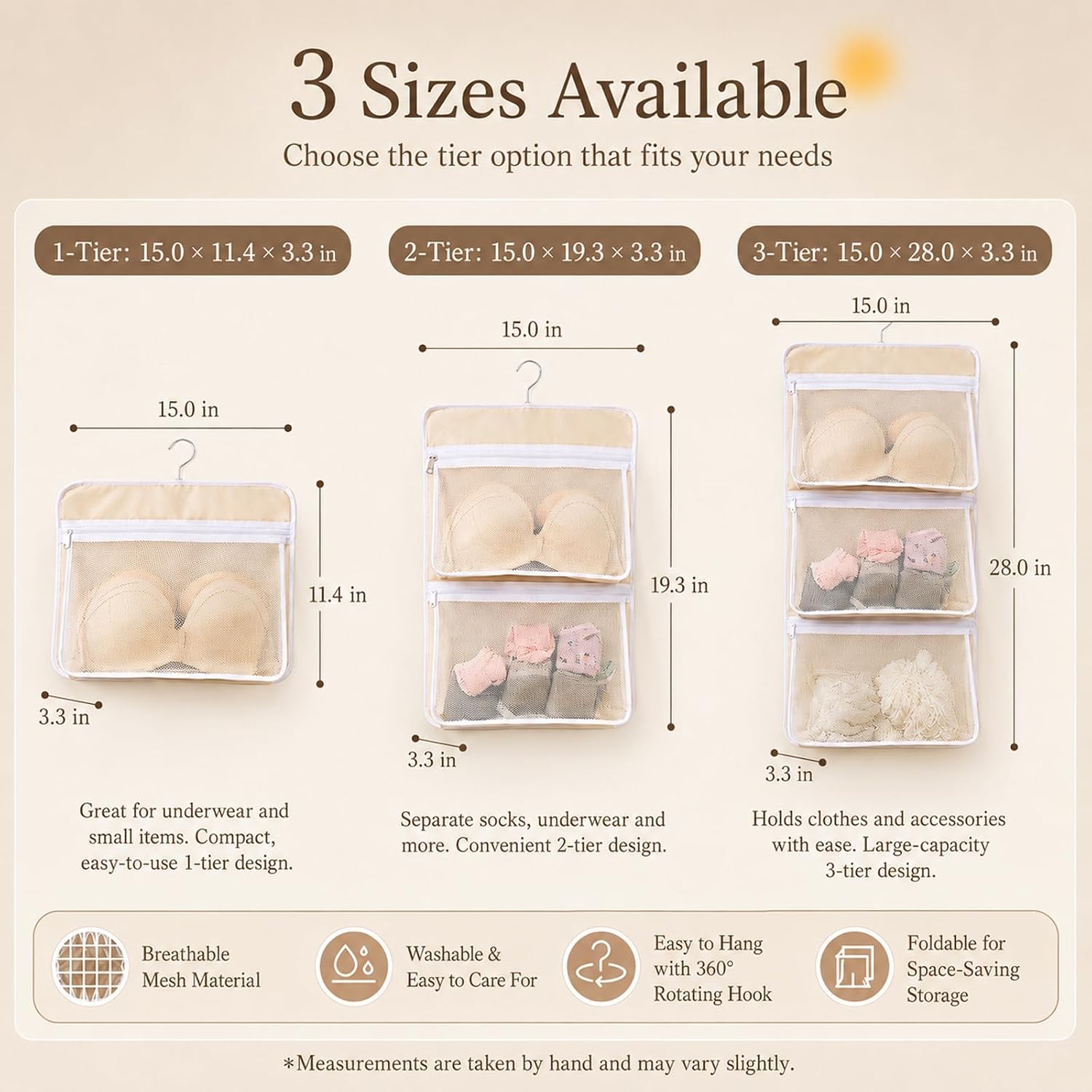 Hanging Closet Organizer with 2 Mesh Pockets and Hooks, Large Capacity Underwear, Sock and Shoe Storage Bag for Closet, Door, Shelf, Dorm Room and Home - 2 Pockets