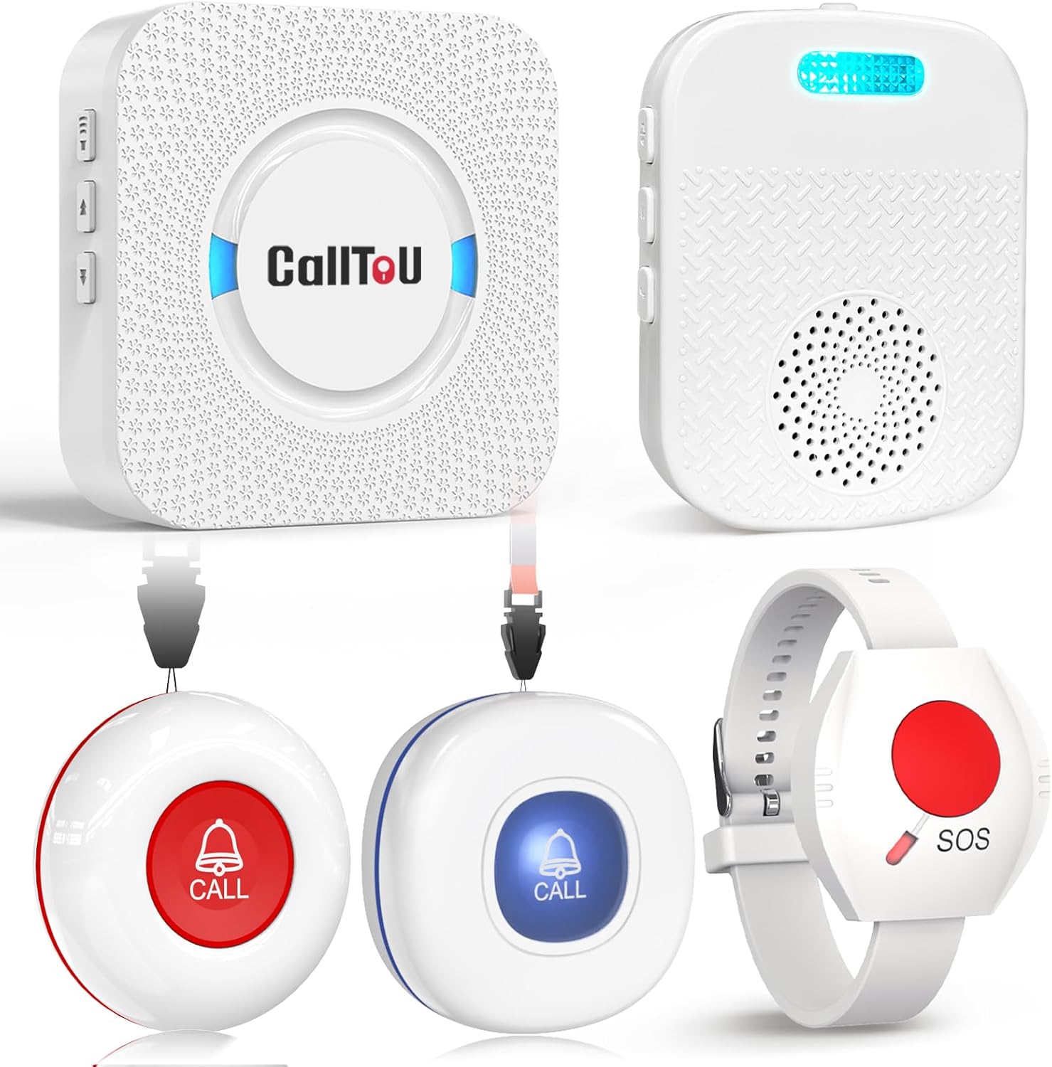 CallToU Caregiver Pager Wireless Call Button Nurse Alert System 500+ Feet for Home/Elderly/Patient/Disabled with 2 Receiver and 3 Buttons