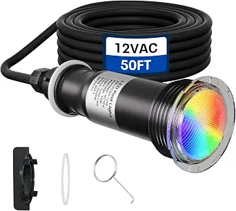 1.5 Inch RGBW Pool Light Replaces Pentair GloBrite, 12V AC, 50ft
