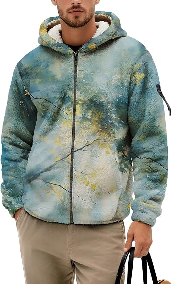 BIVENANT Mens Leopard Print Jackets Zip Up Camo Fleece Lined Winter Coats with Hood Fashion Casual Hoodies Outerwear Y2K