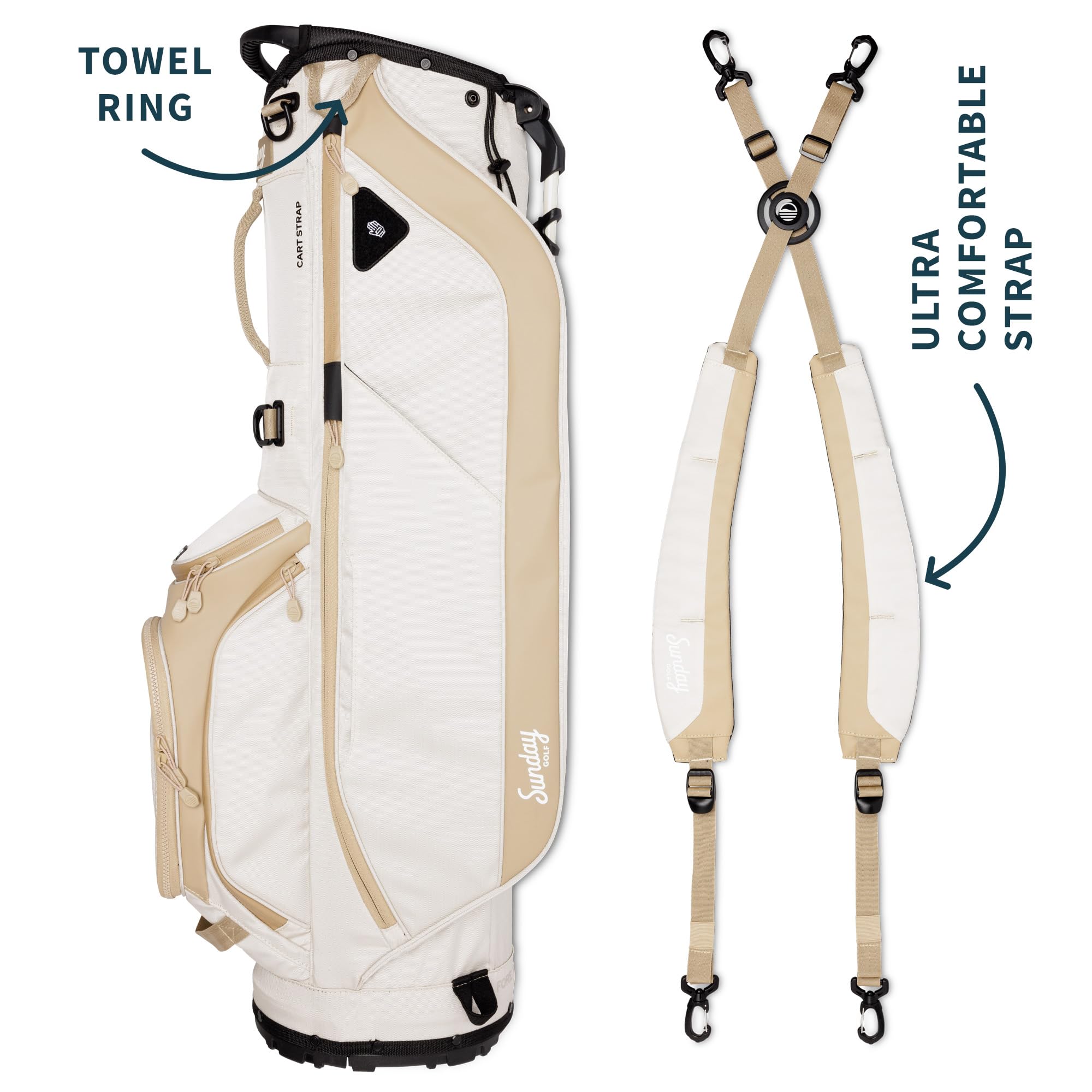 Sunday Golf Ryder Standbag: Leichtes Golfbag, 2,22 kg, mit Wasserdichten Reißverschlüssen, 7 geräumigen Taschen, Das ideale Golf Standbag für bis zu 14 Schläger. | Leicht, 2,2 kg, 14 Fächer, 5-Wege-Trennwand, frostige isolierte Tasche, wasserabweisende Re