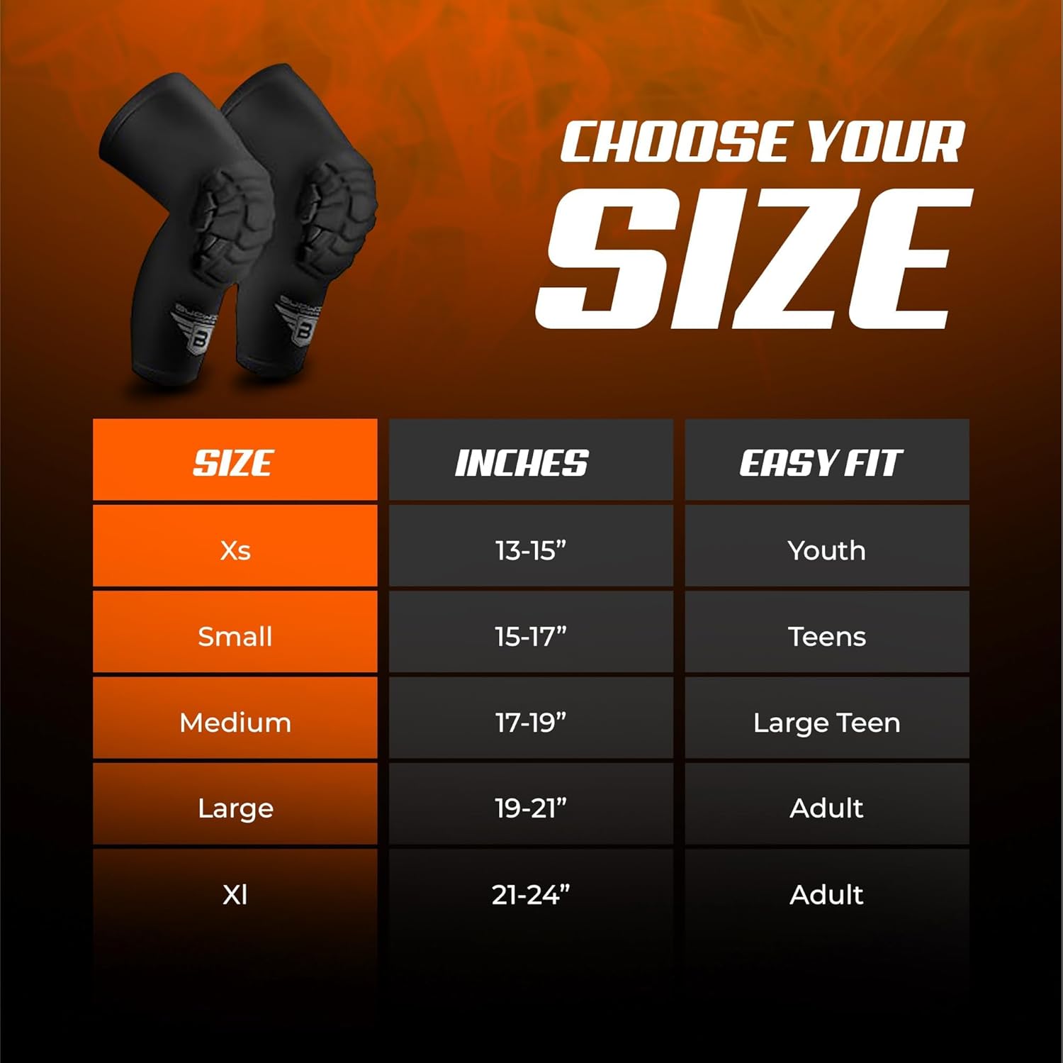 Pro Compression Padded Knee Sleeves Knee Pads Youth & Adult Basketball Football Wrestling Volleyball 1 Pair - Image 2