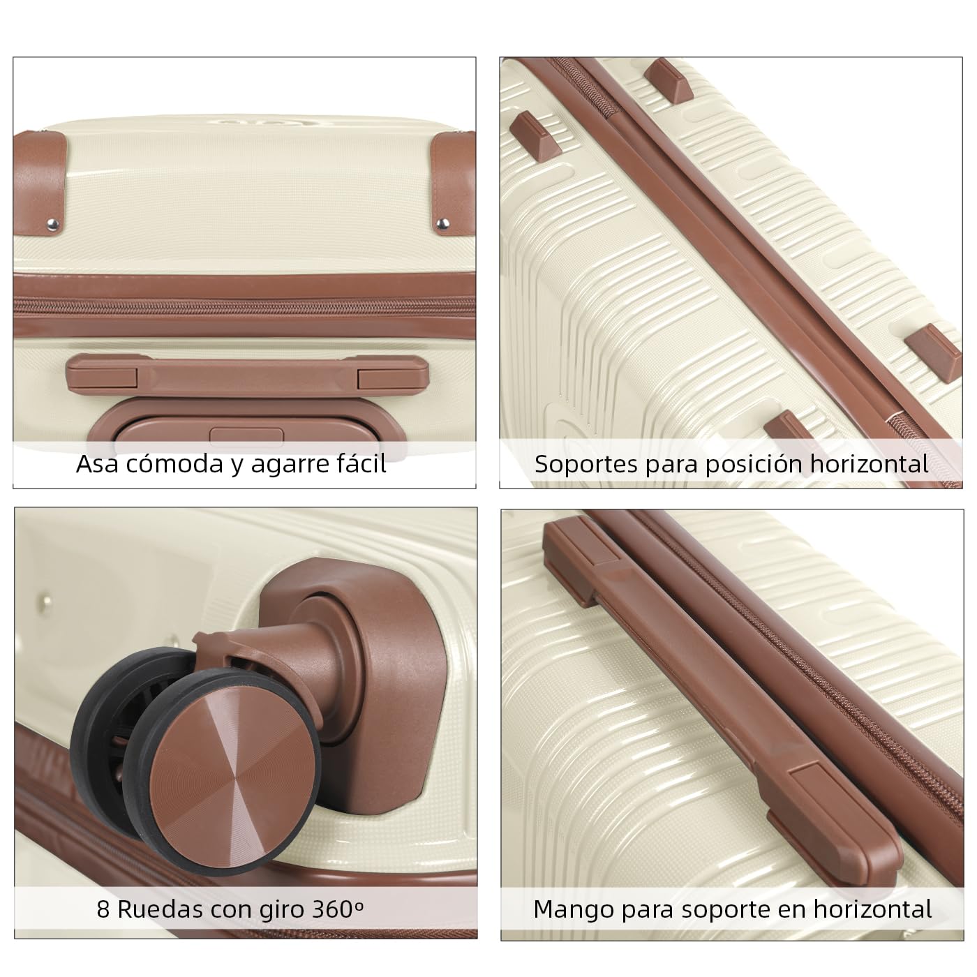 MERCURY TEXTIL- Maleta de Viaje de Cabina con Cierre de Seguridad, Equipaje de Mano Rígido y Resistente de Polipropileno con Ruedas Dobles Giratorias 360º, PP Suitcase. (Esquina Hueso)
