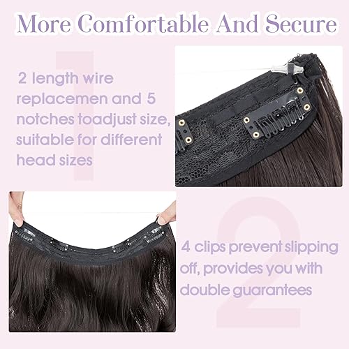 Miniatura 3 de S-noilite Extensiones de cabello con alambre invisible de 24 pulgadas, color negro, largo, ondulado, sintético, postizo secreto con clips de alambre