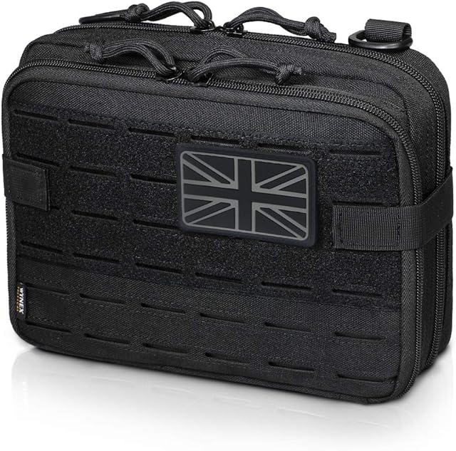 WYNEX Tactical Molle Admin Pouch of Laser Cut Design, Utility Pouches Molle Attachment Medical EMT Organizer with Map Pocket Tool Holder UK Flag Patch Included