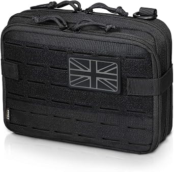 WYNEX Tactical Molle Admin Pouch of Laser Cut Design, Utility Pouches Molle Attachment Medical EMT Organizer with Map Pocket Tool Holder UK Flag Patch Included