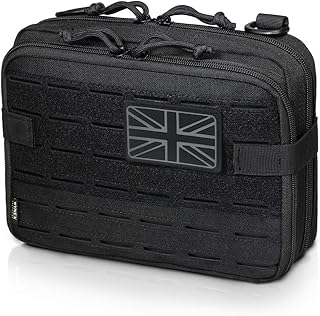 WYNEX Tactical Molle Admin Pouch of Laser Cut Design, Utility Pouches Molle Attachment Medical EMT Organizer with Map Pocket Tool Holder UK Flag Patch Included