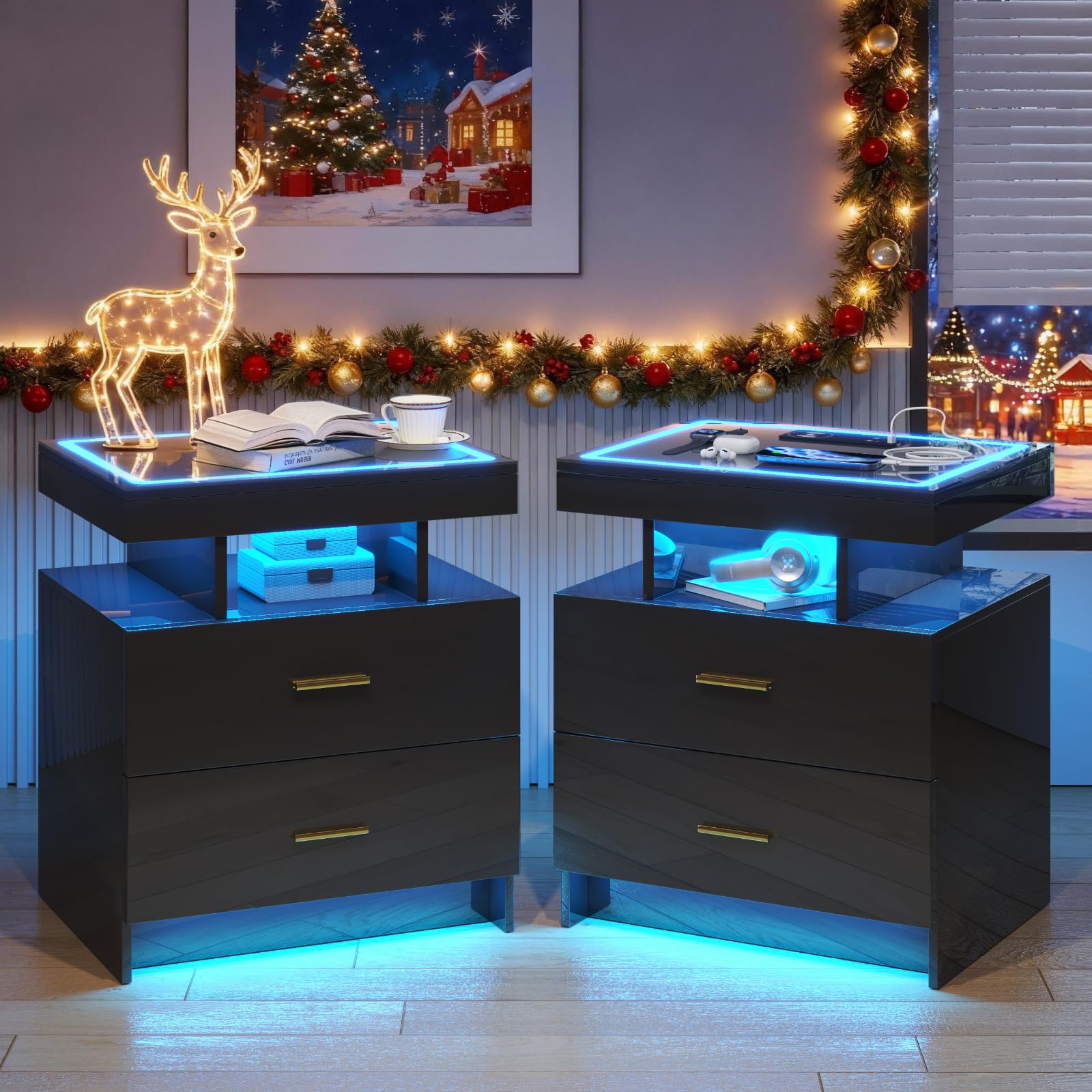 Amazon.com: MDGC LED Nightstand Set 2 with Wireless Charging