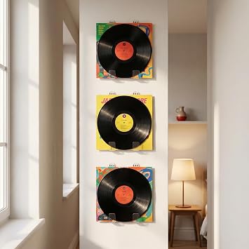 12 Pcs Clear Acrylic Vinyl Wall Mount Display, Self-Adhesive Vinyl Record Holder No Drill, For Album Cover, CD, Comic Book Storage and Magazine Collection Home Office Decoration (black)