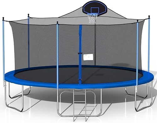 Trampolín para exteriores de 1500 libras y 16 pies con red de seguridad, trampolín recreativo resistente para patio trasero para niños y adultos