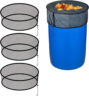 3PCS Pop Up Mesh Cover for Rain Barrels, Water Rain Barrel Netting with Drawstring Water Collection Buckets Tank Protector Cover Net for Preventing Fallen Leaves and Debris, 24.8 Inch