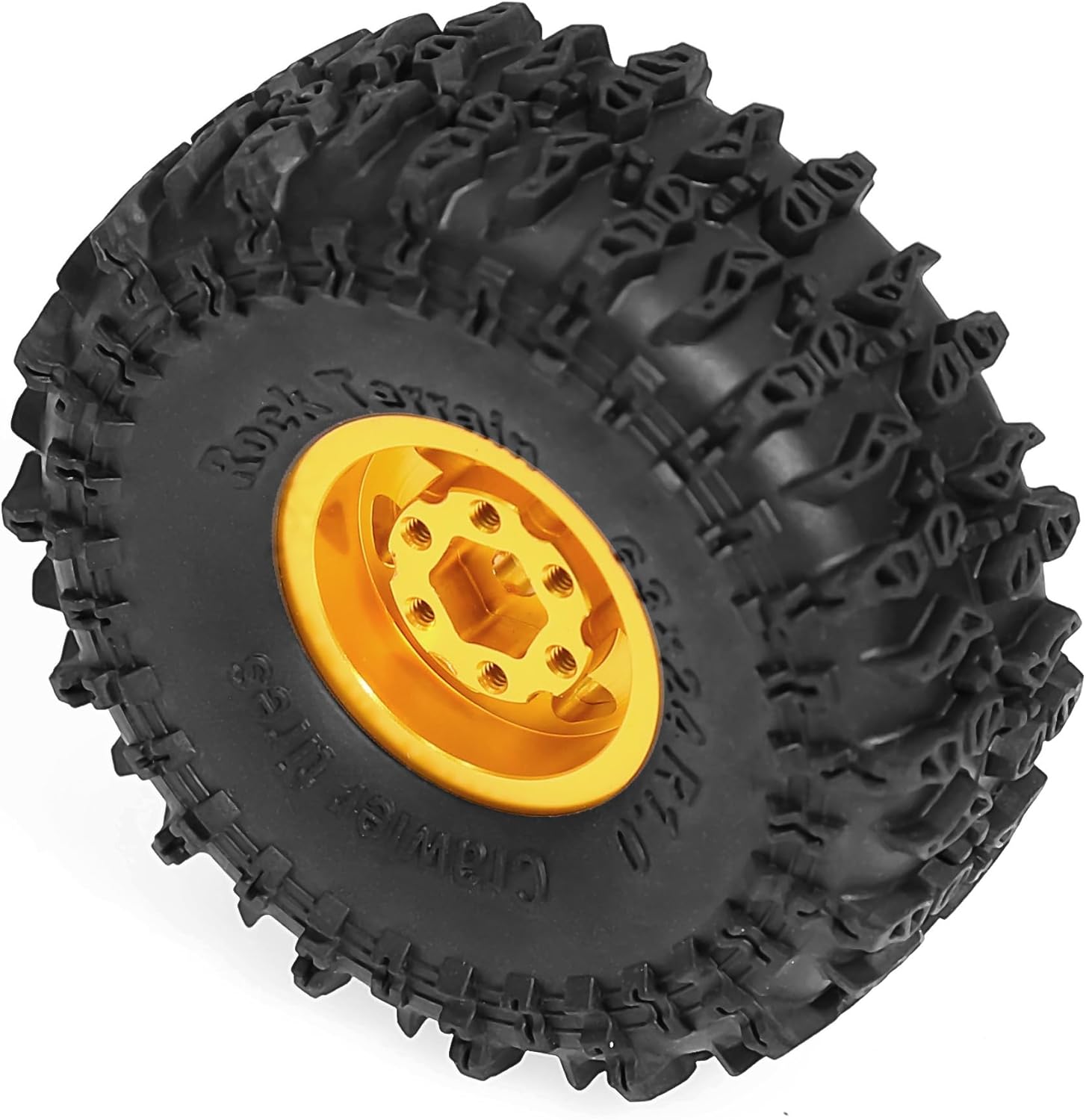 REDSPIDER•1.0'' Aluminum Alloy Beadlock Wheels and tires（4PCS）1.0 Crawler Tires OD 6.48'' for 1：24 1:18 RC Rock Crawler Car SCX24 FCX24 FCX18 TRX4M AX24 90081 Gladiator Bronco C10 (Golden)