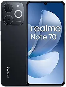 Smartphone Realme Note 70 RMX5313 8GB de RAM / 256GB. Bateria de 6300mAh e tela de 6,74" 90Hz HD+, IP54 com Resistência Militar a impactos. Cor Obsidian Black (Preto). Global Anatel