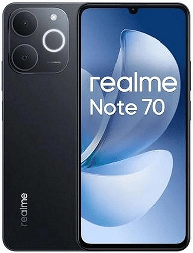 Smartphone Realme Note 70 RMX5313 8GB de RAM / 256GB. Bateria de 6300mAh e tela de 6,74" 90Hz HD+, IP54 com Resistência Militar a impactos. Cor Obsidian Black (Preto). Global Anatel