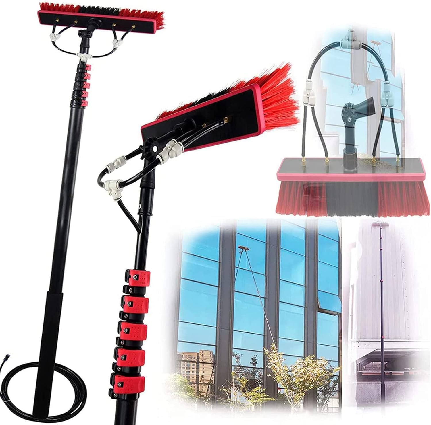 Perche de nettoyage de vitres 6M 9M 10,8M 12M avec brosse télescopique alimentée en eau