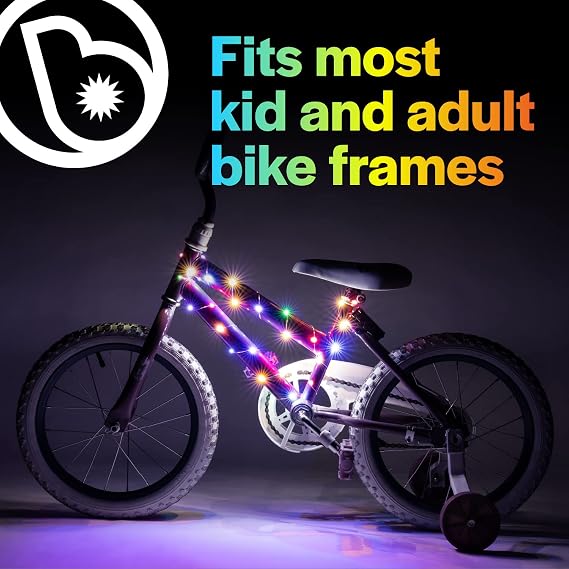 Brightz WheelBrightz & CosmicBrightz Bundle, Razzle Dazzle & Rainbow | Razzle dazzle bike wheel lights + rainbow frame rope light; kids bike accessories for night riding