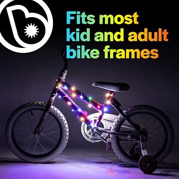 Brightz WheelBrightz & CosmicBrightz Bundle, Razzle Dazzle & Rainbow | Razzle dazzle bike wheel lights + rainbow frame rope light; kids bike accessories for night riding