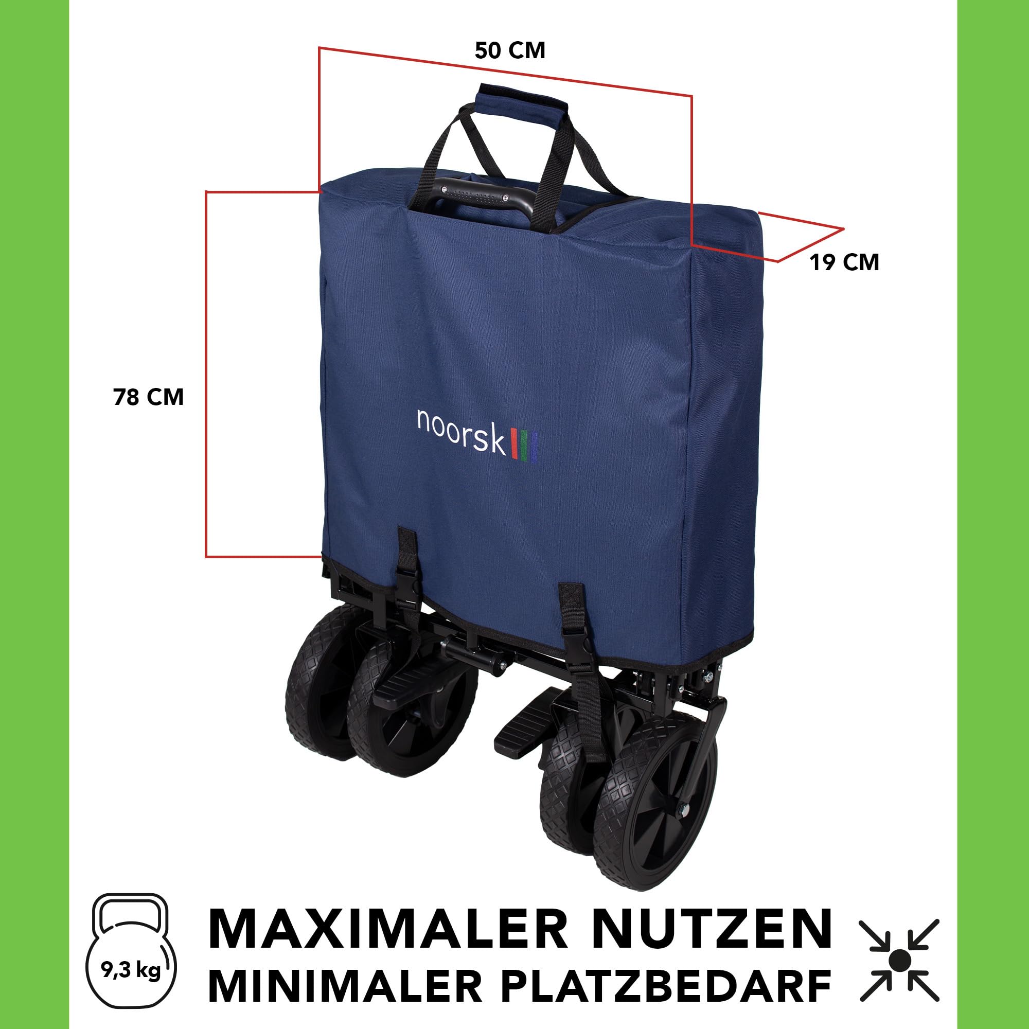 noorsk Faltbarer Bollerwagen - Klappbarer Transportwagen mit Vollgummi-Rädern - Robuster Handwagen für Garten, Ausflüge & Einkäufe - Platzsparend & vielseitig einsetzbar - Blau