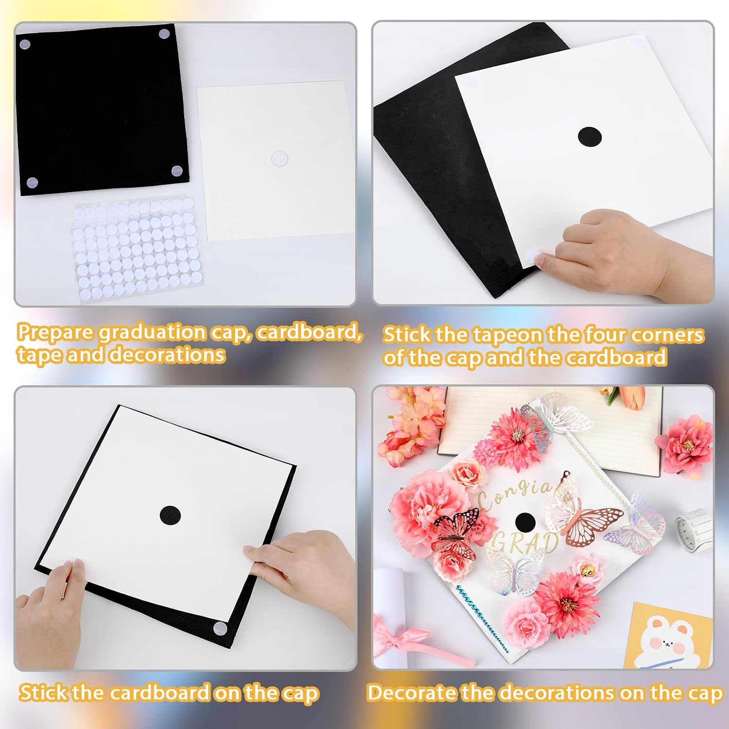 UPINS 16 Sheets White Glitter Construction Paper for Grad Caps | Graduation Cap Decorations Bright Cardstock for DIY Craft Projects, Hat Topper Cover Supply with 64 Sticky Dots