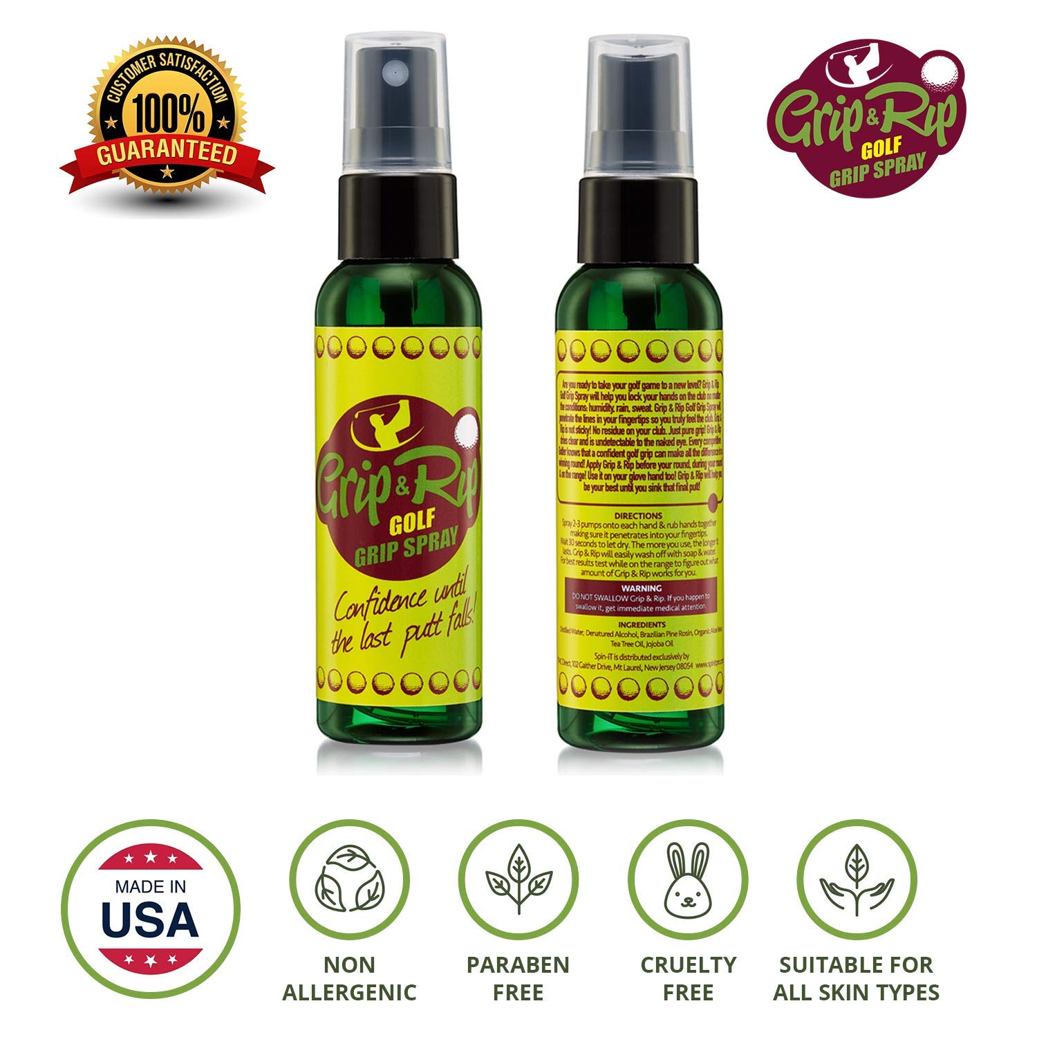 Grip N Rip Golf Grip Spray 4 Oz – Powerful Tacky Spray – All-In-One Golf Grip Trainer – Long-Lasting Hold and Course Tack Solution