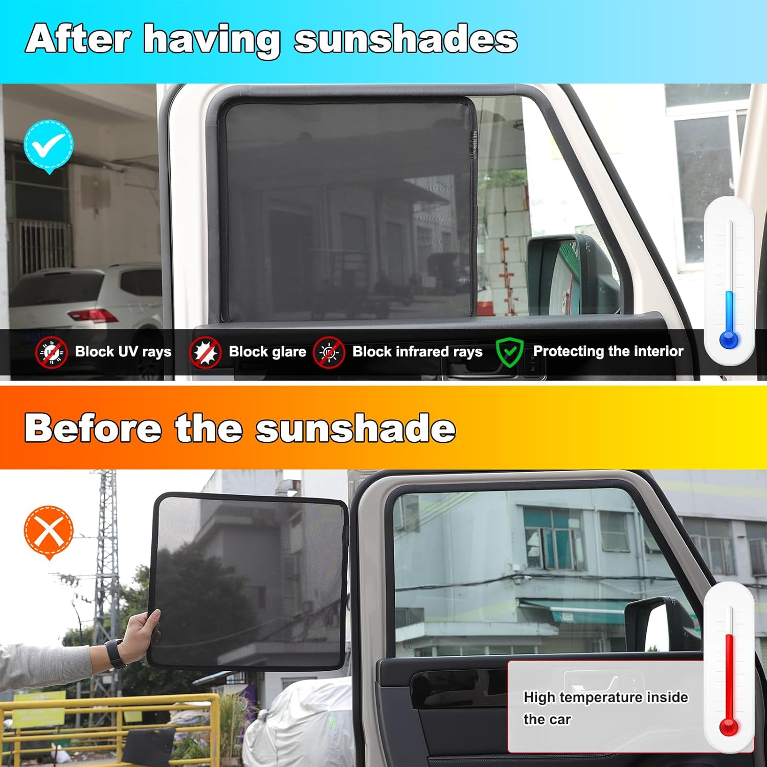 Car Side Window Sunshade Compatible with INEOS Grenadier 2020-2024 2025+, Breathable Privacy Blackout Car Seat Camping Super Stretchy Mesh Window Cover (Front)