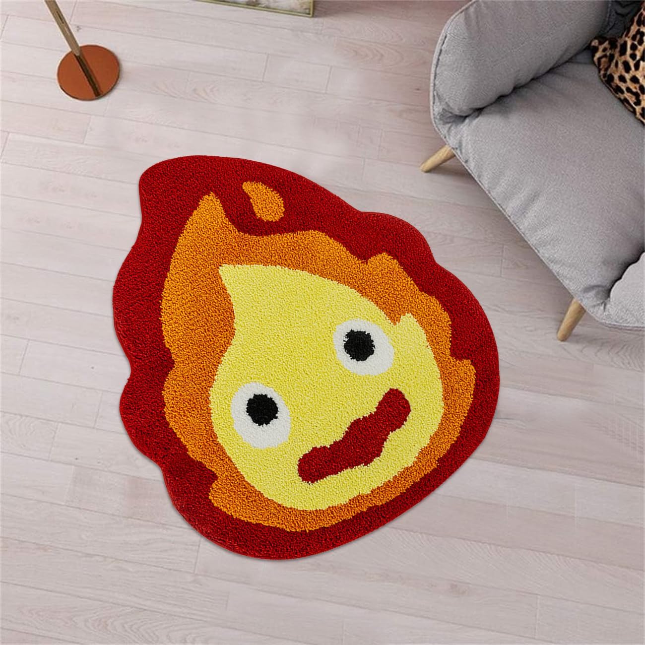 Fire-Shaped Rug Cartoon Bedroom Rug Ultra Soft Tufted Area Carpet Bathroom Non-Slip Mats Anime Cute Aesthetic Home Decor Cool Rugs for Bedroom (Orange)
