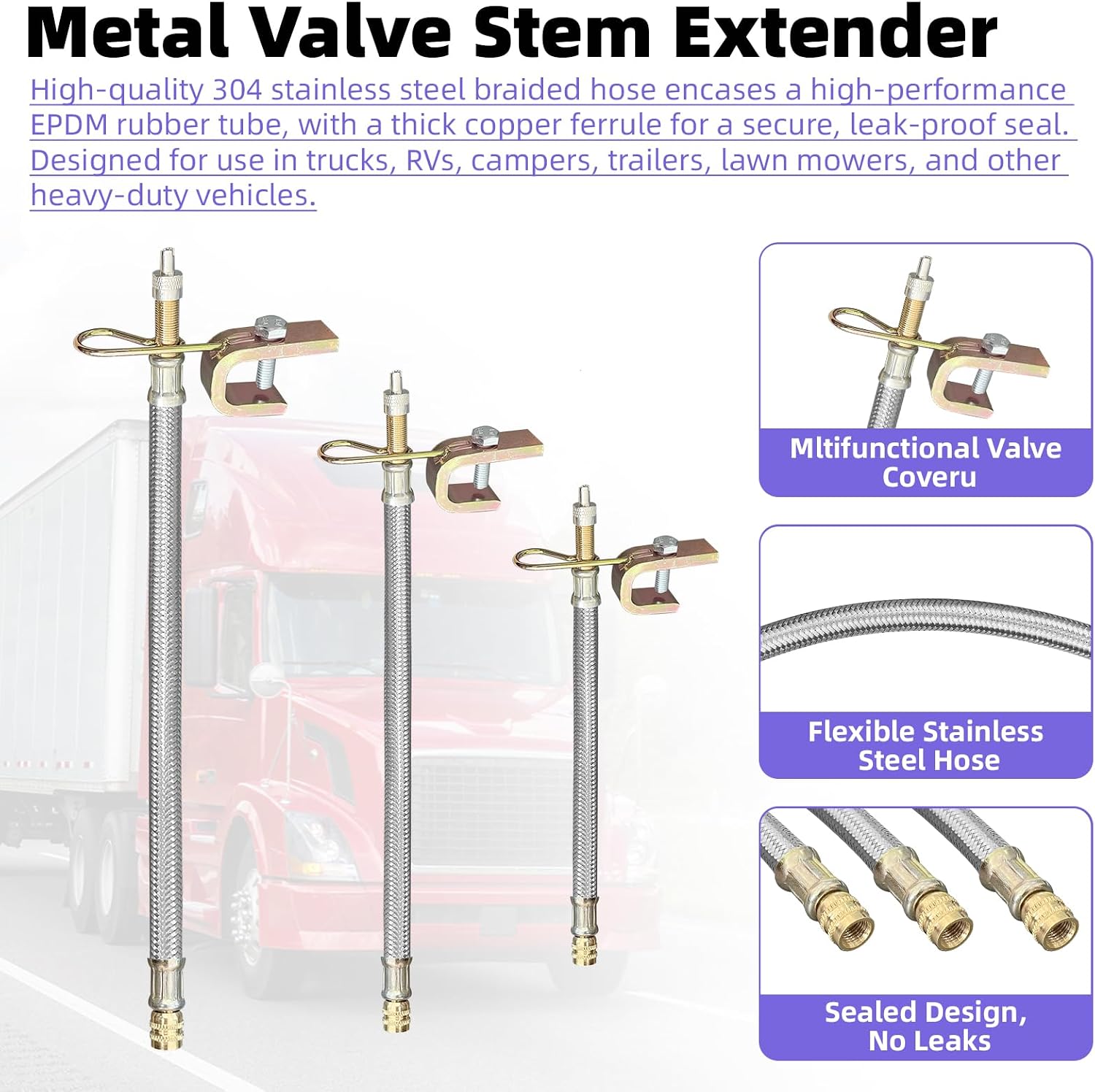 1 Set Valve Stem Extensions for Dual Wheels, Stainless Steel Tire Valve Extender, Suitable for Most Cars and Rvs