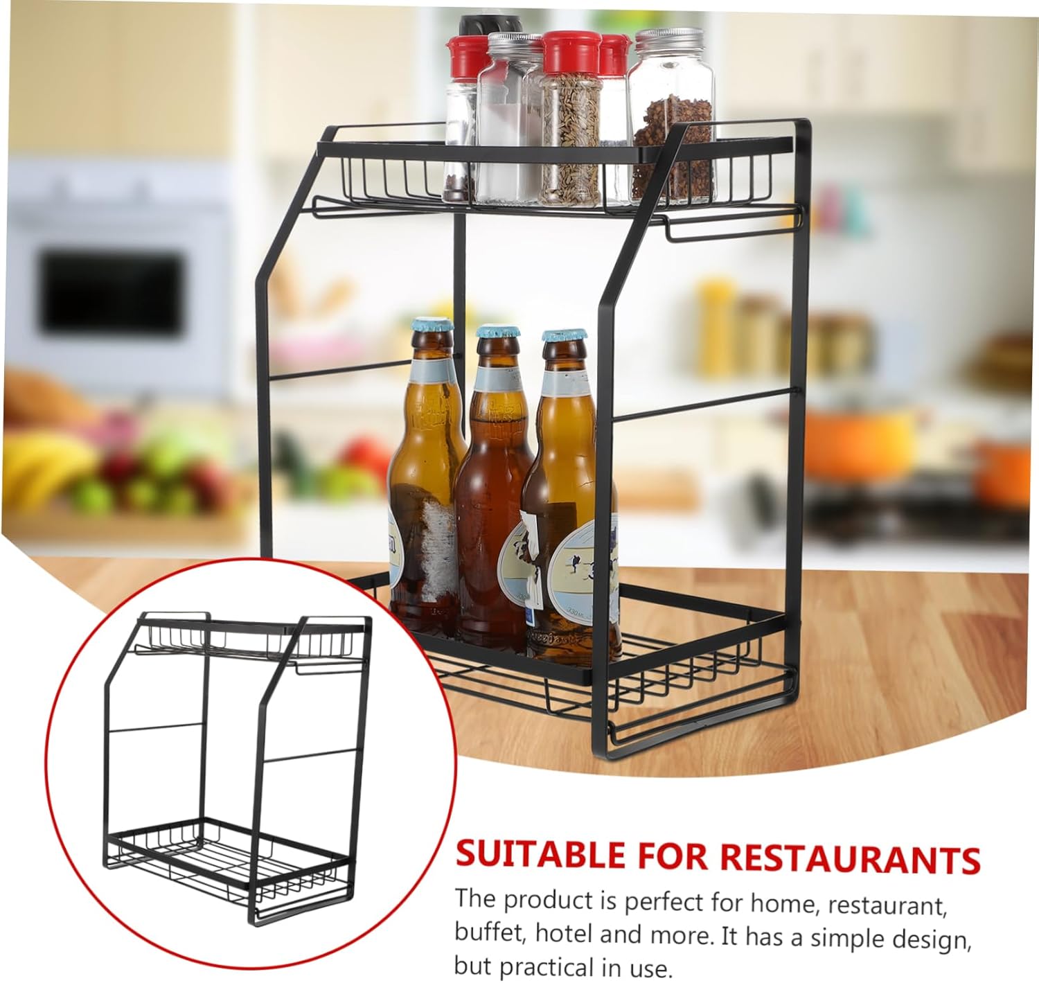 PRETYZOOM Double Layer Kitchen Storage Rack Multi Function Spice Organizer for Condiments Space Saving Design for Countertops and Cabinets