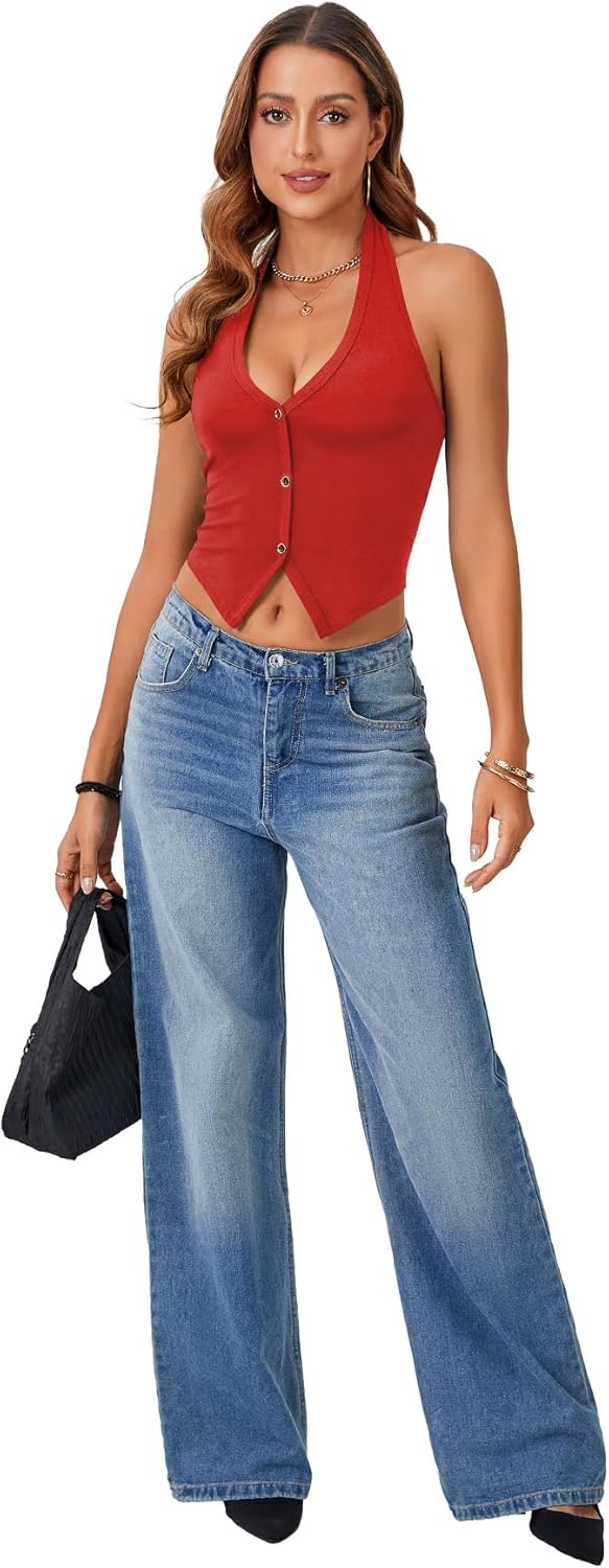 OPOIPIN Women's Halter Ribbed Knit Top V Neck Sleeveless Sexy Vest Tank Top - Image 6