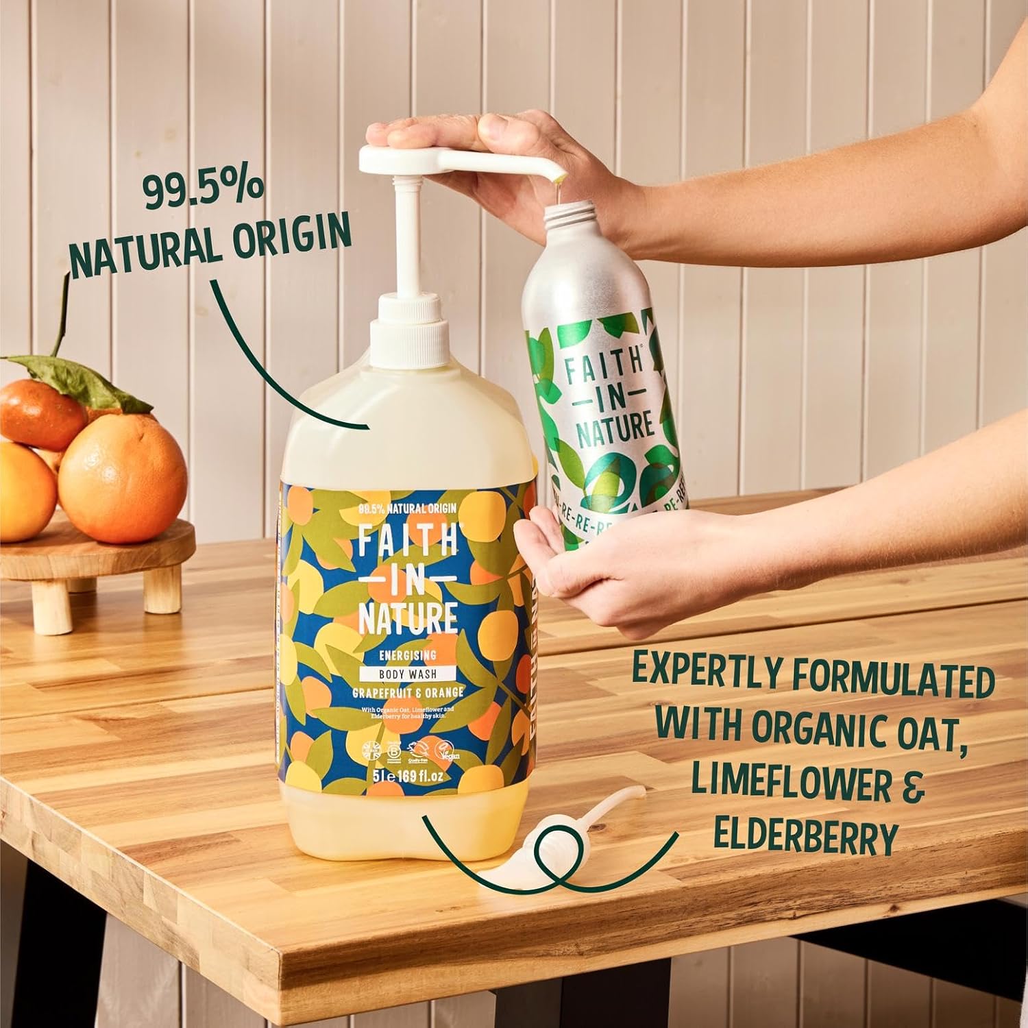 Faith In Nature Natural Hand Wash & Body Wash Set - Vegan & Cruelty Free, No SLS or Parabens - 2 x 169 fl oz Value Bundle Pack, Grapefruit & Orange